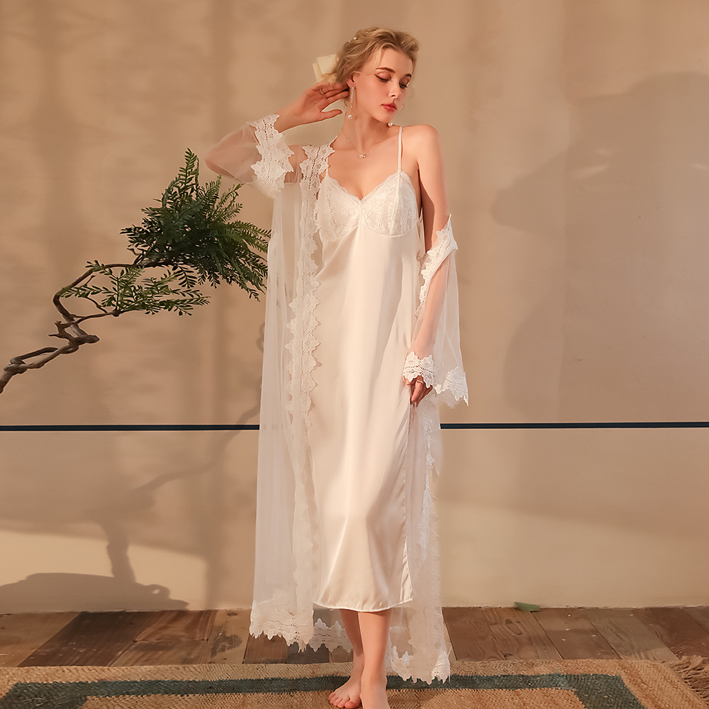 Sheer Mesh Bra - Bridal Satin Lace Robe Cami Slip