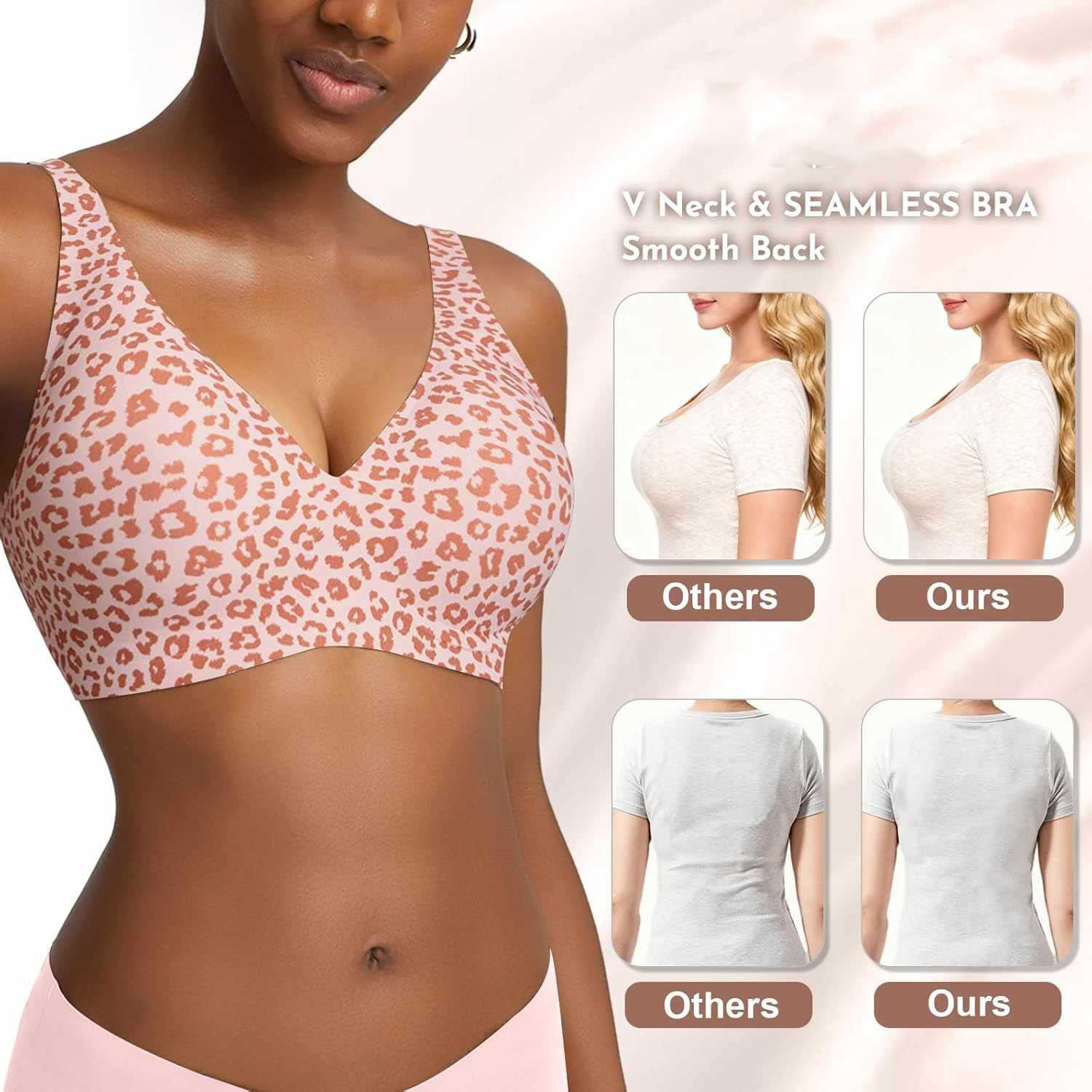 Women's Seamless Pink Leopard  - Plunge Bra Push Up review and price