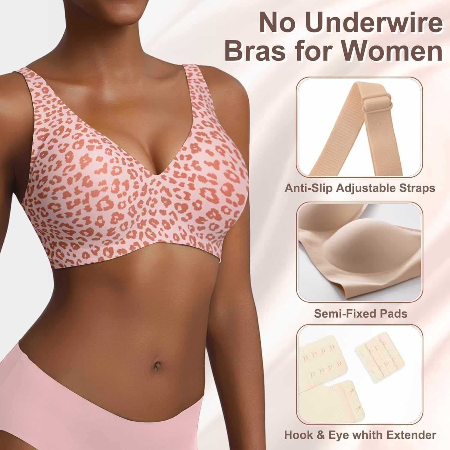 Women's Seamless Pink Leopard  - Plunge Bra Push Up review and price